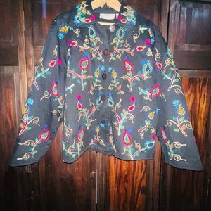 Vibrant Embroidered‎ Black Blazer